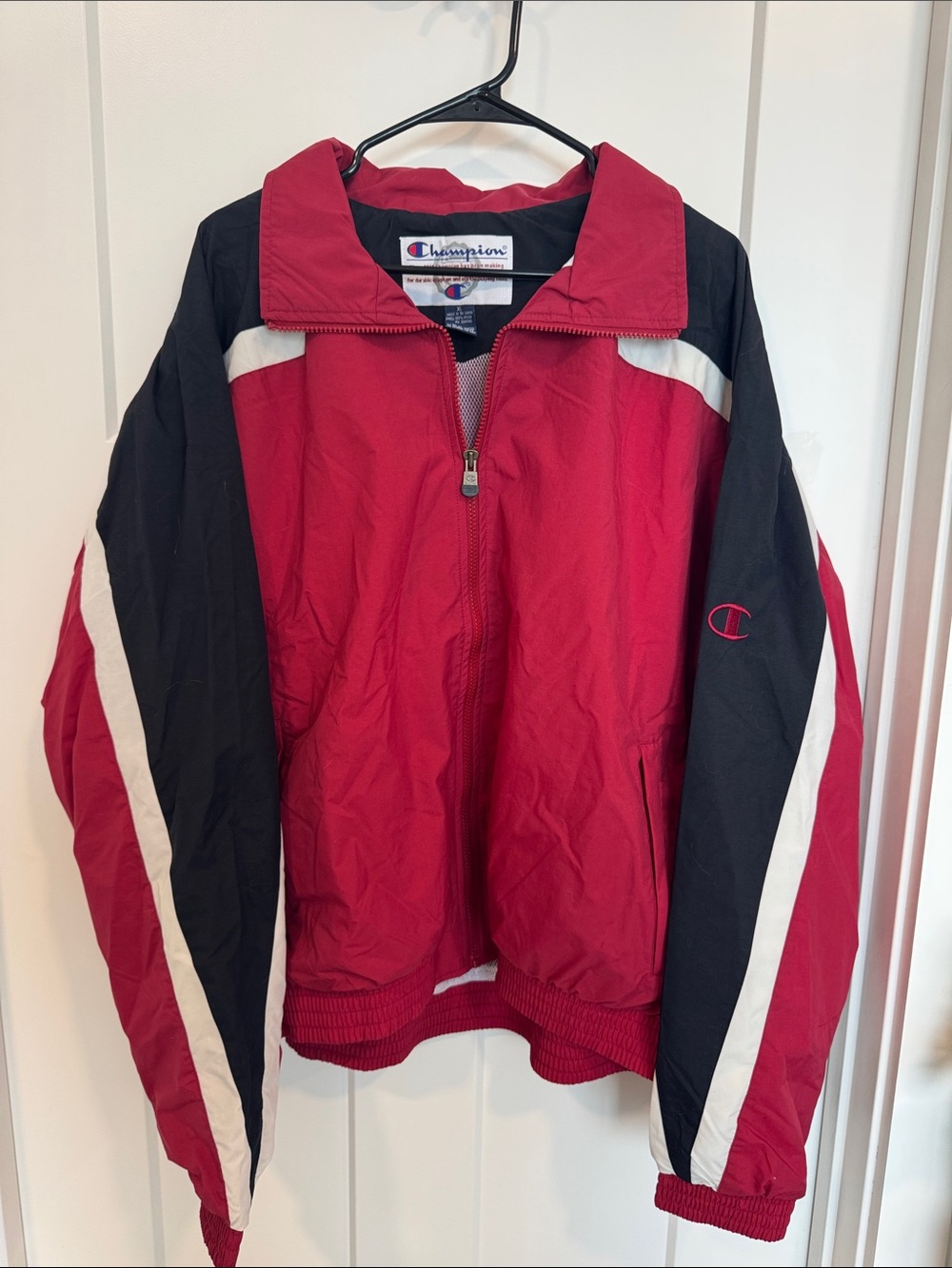 Champion Vintage Red, Black & White Zip Windbreaker Jacket Nylon NWOT